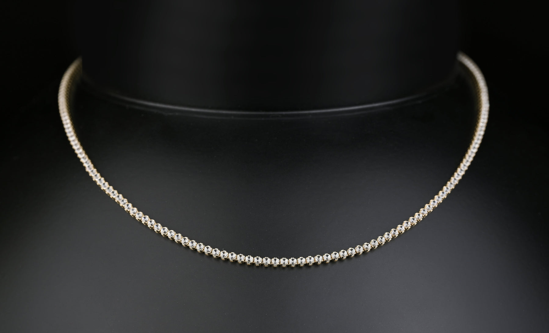 14K Solid Gold  Tennis White Stones Necklace | Premium Luxury Fine Jewelry GoldCraft
