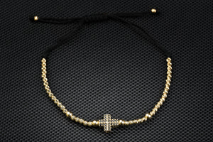 14K Gold Cross Bracelet with Black Zirconia – Handmade Luxury Jewelry GoldCraft