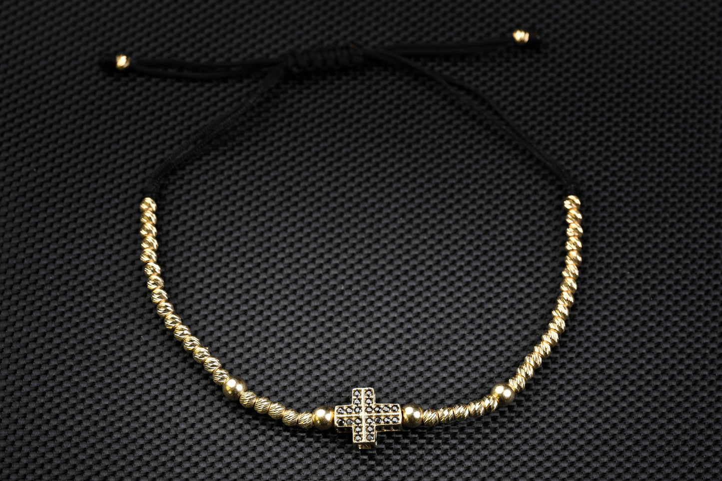 14K Gold Cross Bracelet with Black Zirconia – Handmade Luxury Jewelry GoldCraft