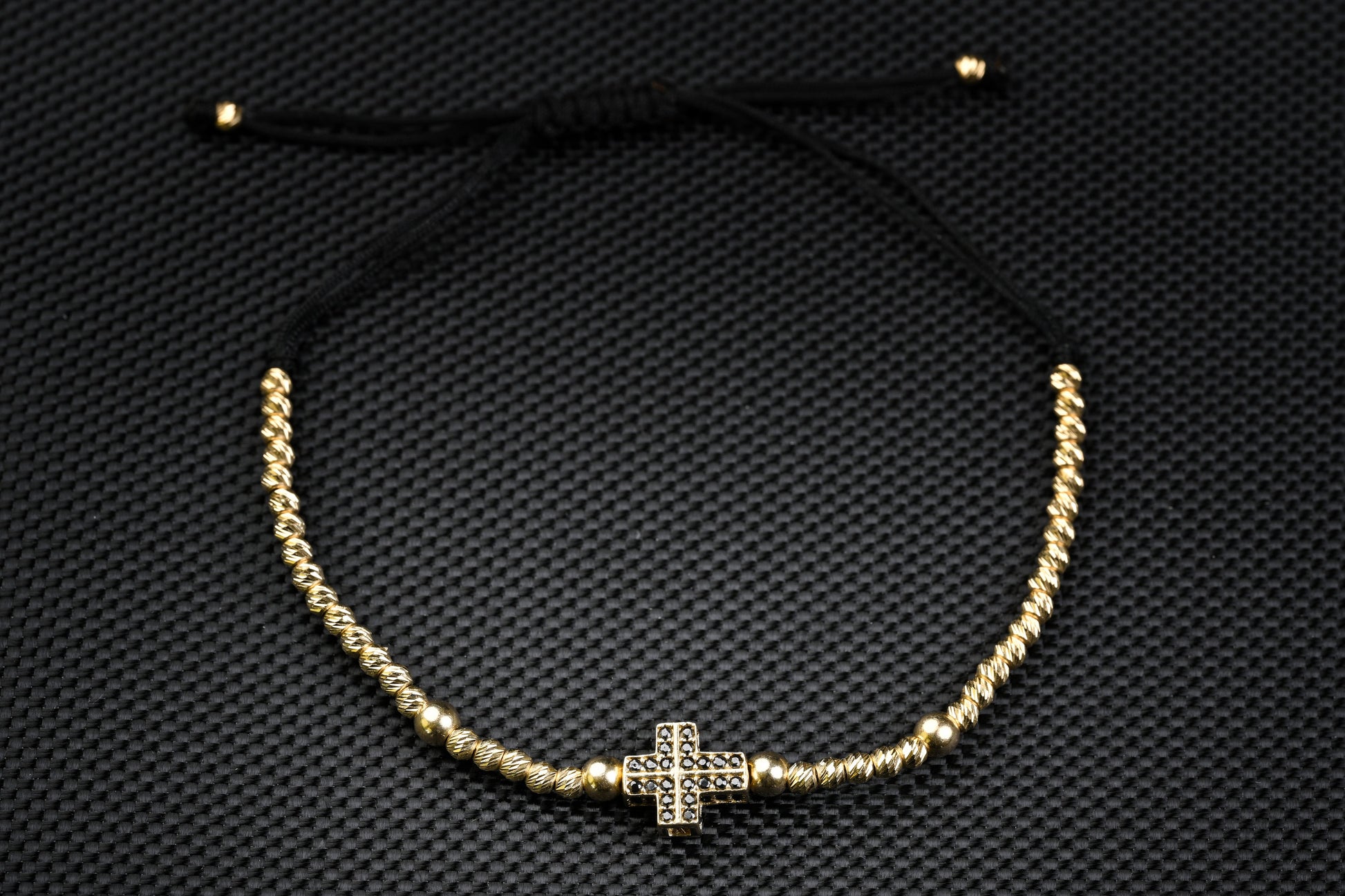 14K Gold Cross Bracelet with Black Zirconia – Handmade Luxury Jewelry GoldCraft