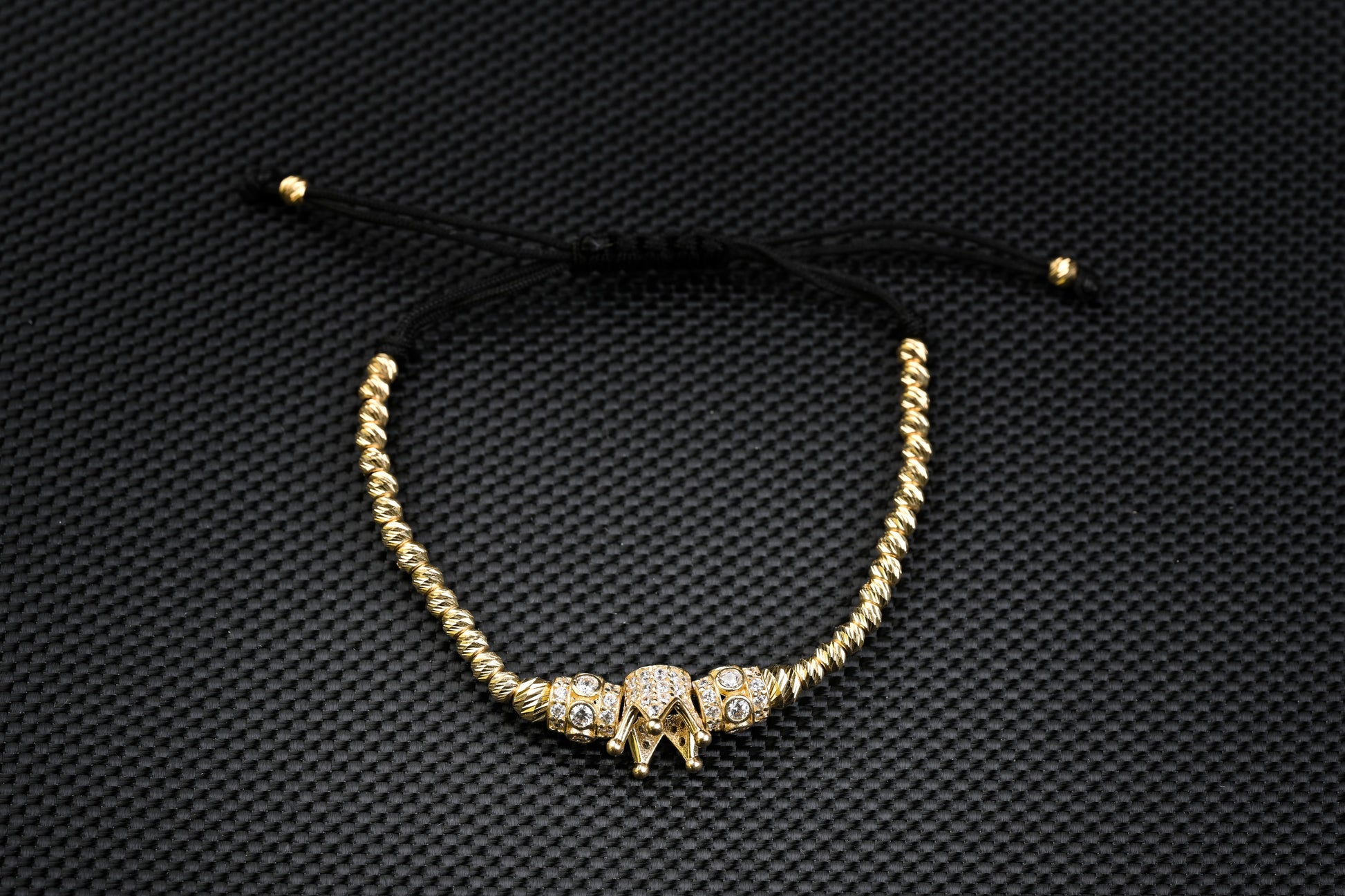 14K Gold Crown Bracelet with White Zirconia – Luxury Handmade Jewelry GoldCraft
