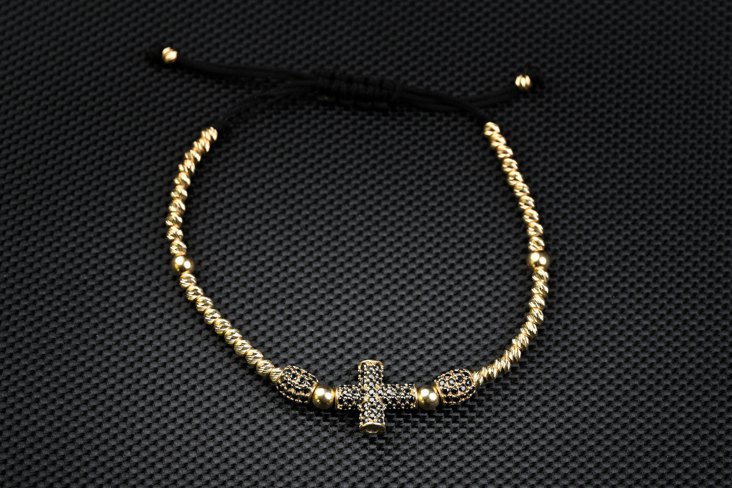 14K Gold Cross Bracelet with Black Zirconia – Handmade Luxury Jewelry GoldCraft