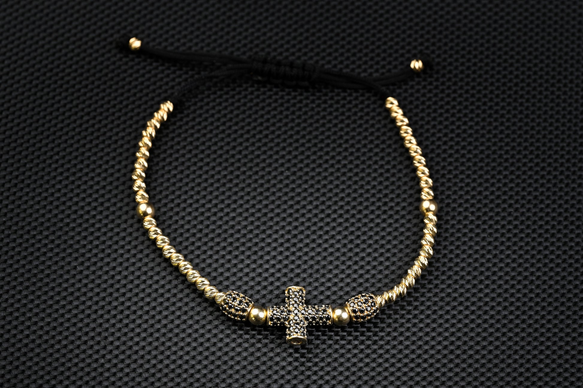 14K Gold Cross Bracelet with Black Zirconia – Handmade Luxury Jewelry GoldCraft