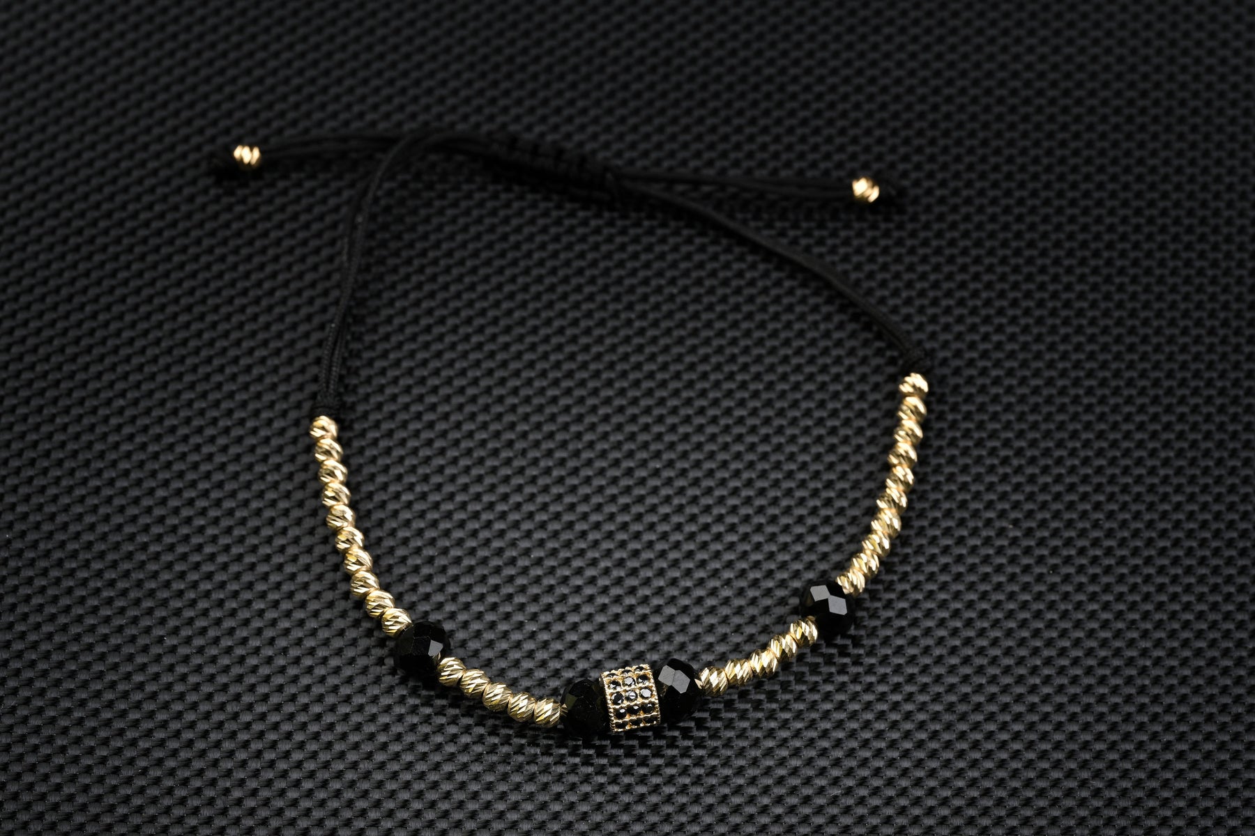 14K Gold Bracelet with Black Onyx and Zirconia – Handmade Luxury Jewelry GoldCraft