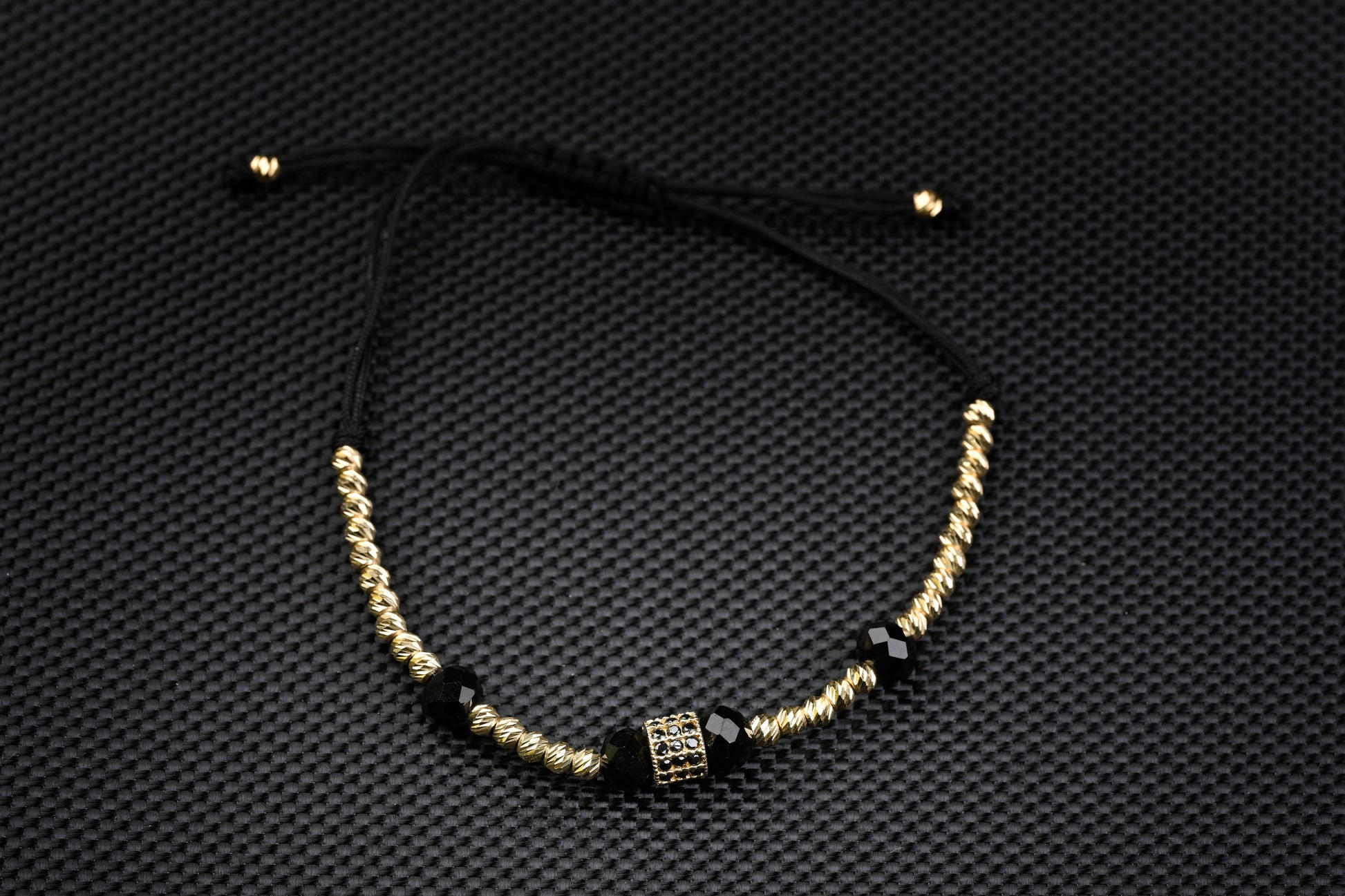 14K Gold Bracelet with Black Onyx and Zirconia – Handmade Luxury Jewelry GoldCraft