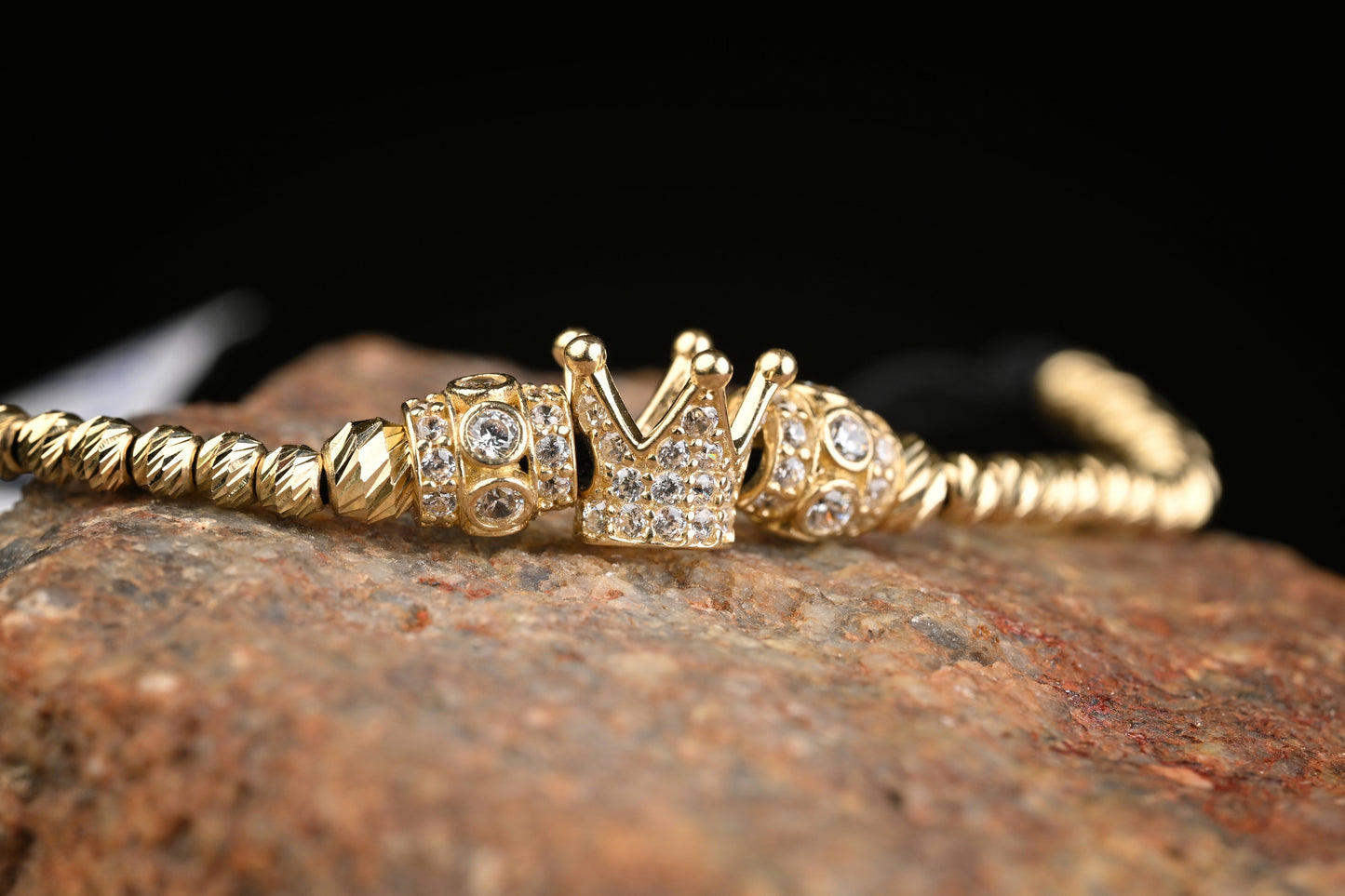 14K Gold Crown Bracelet with White Zirconia – Luxury Handmade Jewelry GoldCraft