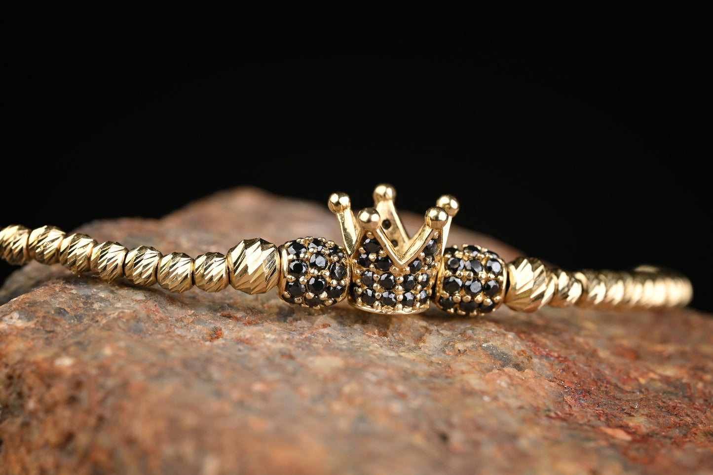 14K Gold Crown Bracelet with White Zirconia – Luxury Handmade Jewelry GoldCraft