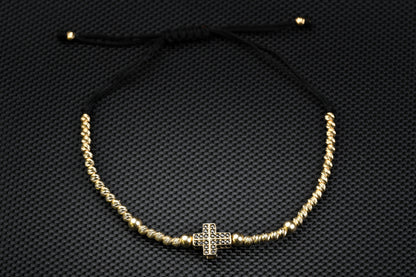 14K Gold Cross Bracelet with Black Zirconia – Handmade Luxury Jewelry GoldCraft