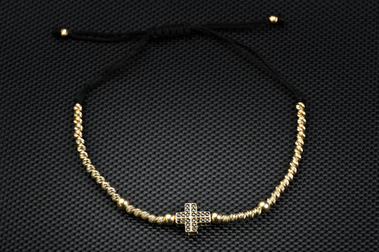 14K Gold Cross Bracelet with Black Zirconia – Handmade Luxury Jewelry GoldCraft