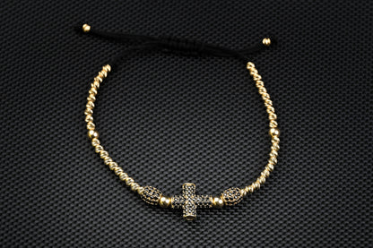 14K Gold Cross Bracelet with Black Zirconia – Handmade Luxury Jewelry GoldCraft