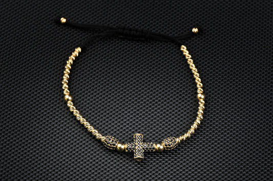 14K Gold Cross Bracelet with Black Zirconia – Handmade Luxury Jewelry GoldCraft