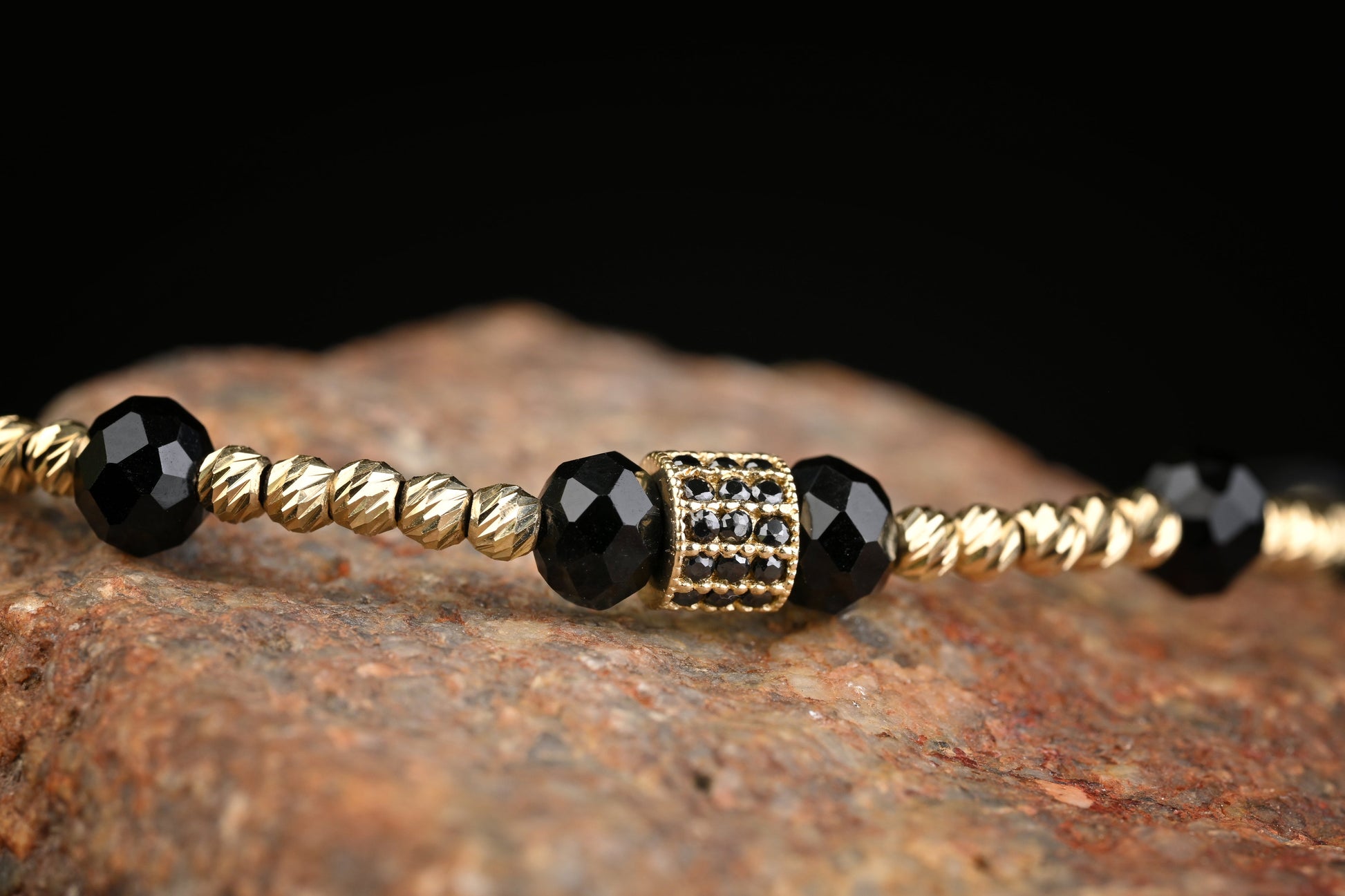 14K Gold Bracelet with Black Onyx and Zirconia – Handmade Luxury Jewelry GoldCraft