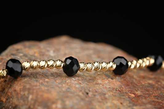 14K Gold Bracelet with Black Onyx and Zirconia – Handmade Luxury Jewelry GoldCraft