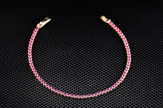 14K Gold Tennis Bracelet with Pink Zirconia – Luxury Handmade Jewelry GoldCraft